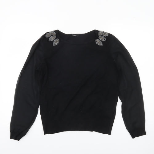 Roman Women’s Black Beaded Pullover Jumper Size 16 Long Sleeve