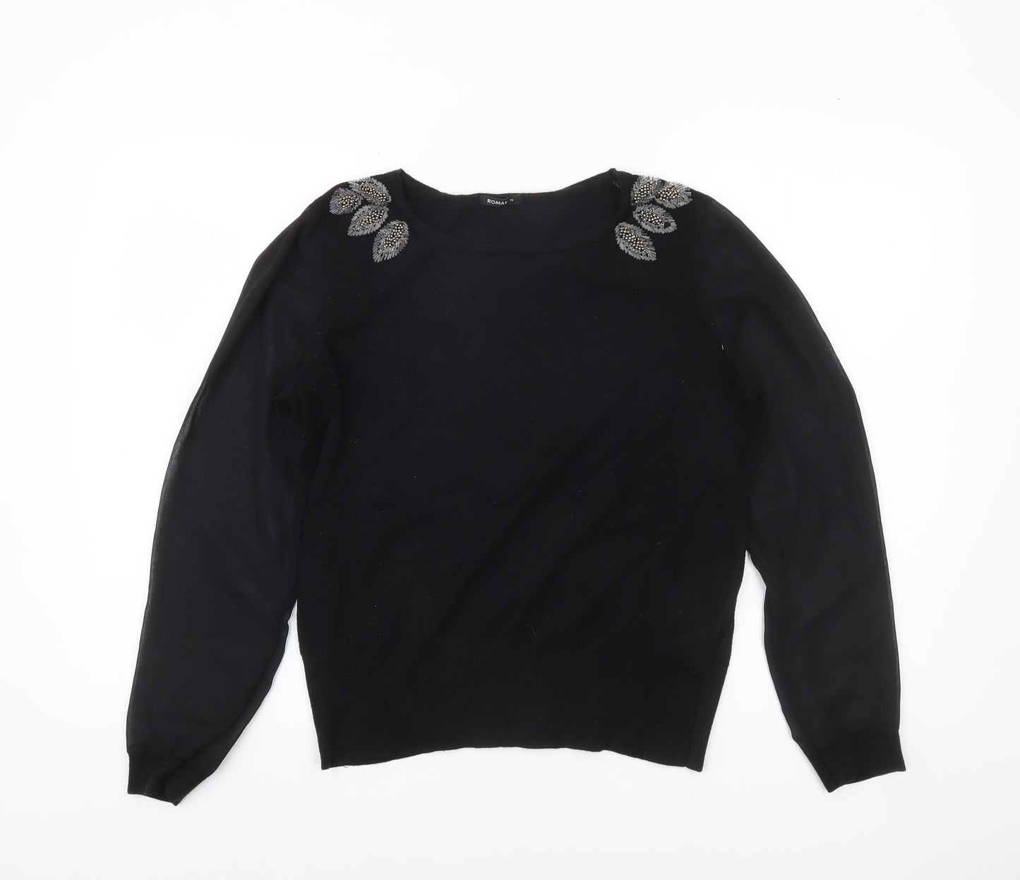 Roman Women’s Black Beaded Pullover Jumper Size 16 Long Sleeve
