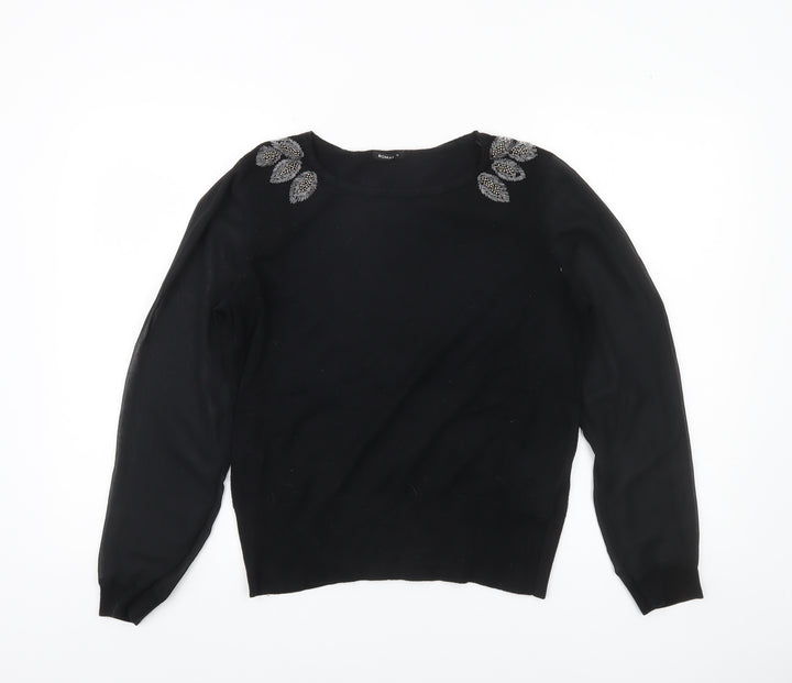 Roman Women’s Black Beaded Pullover Jumper Size 16 Long Sleeve