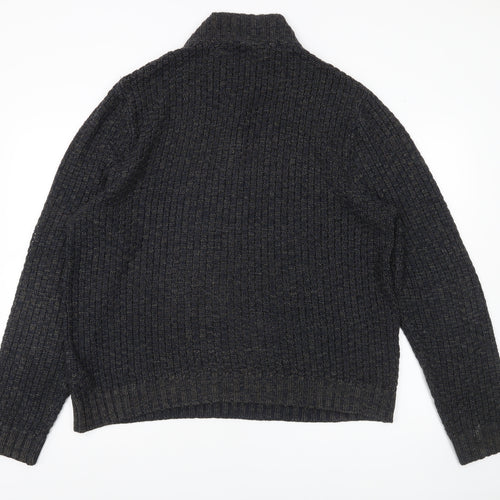 Tu Mens Black L Waffle-Knit 1/4 Zip Pullover Jumper