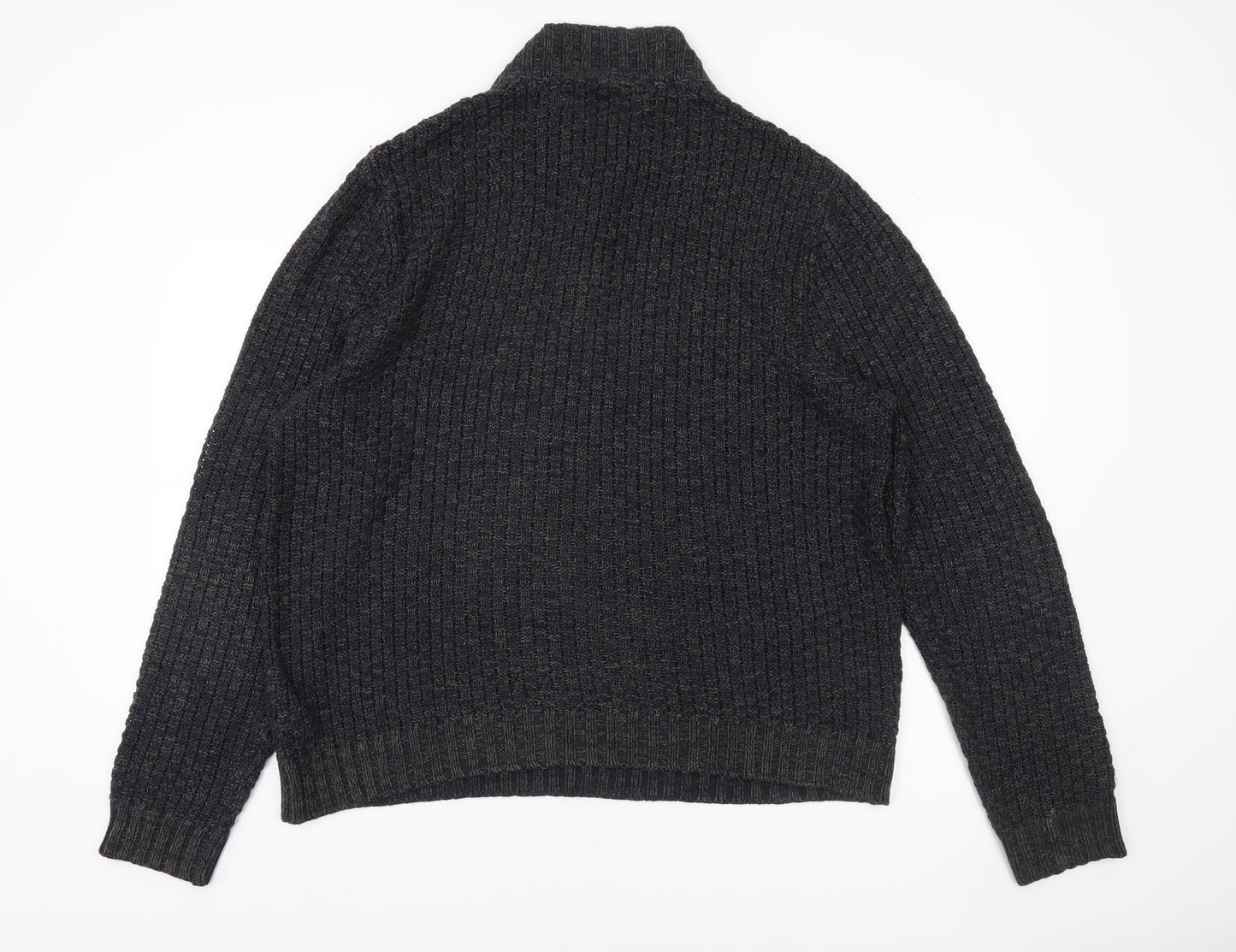 Tu Mens Black L Waffle-Knit 1/4 Zip Pullover Jumper
