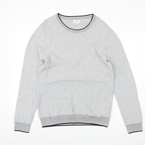 Next Mens Grey Cotton Crew Neck Pullover Jumper Size M Regular Fit