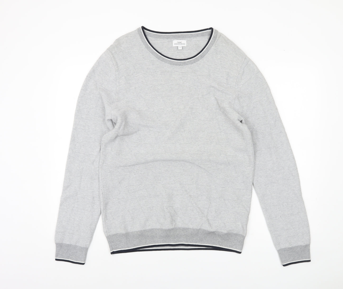 Next Mens Grey Cotton Crew Neck Pullover Jumper Size M Regular Fit