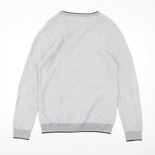 Next Mens Grey Cotton Crew Neck Pullover Jumper Size M Regular Fit