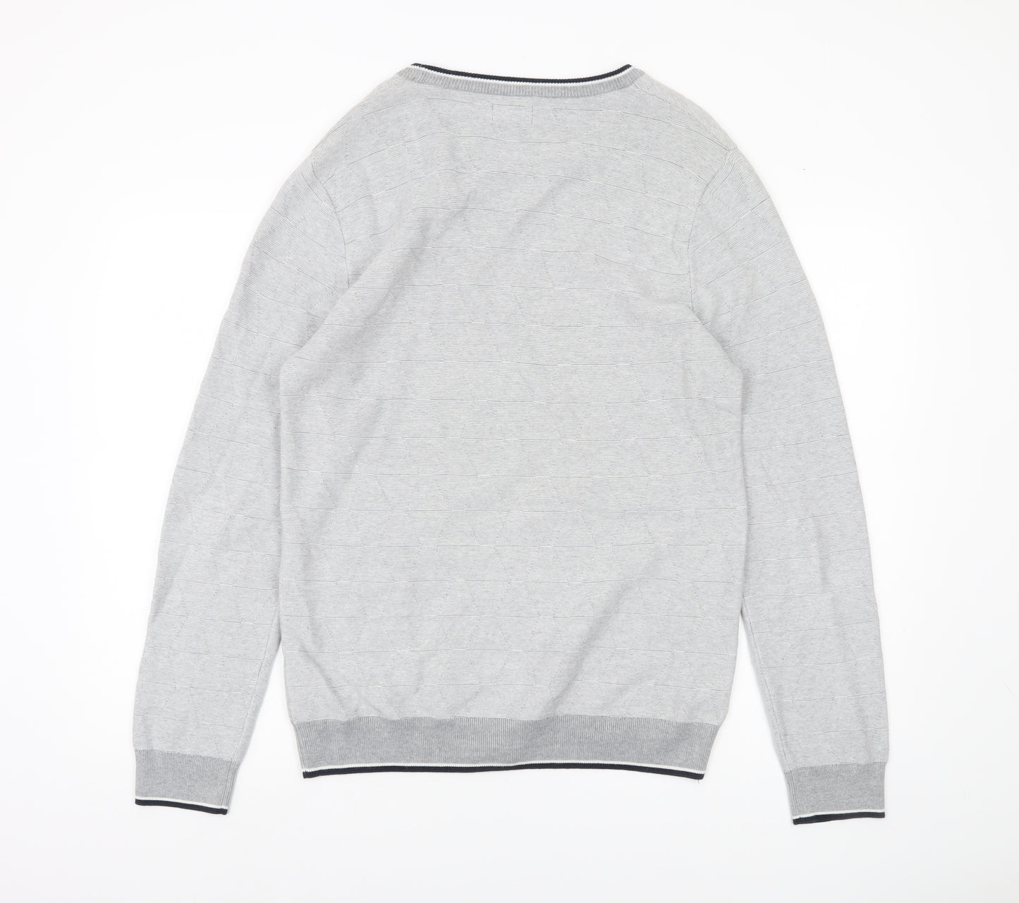 Next Mens Grey Cotton Crew Neck Pullover Jumper Size M Regular Fit