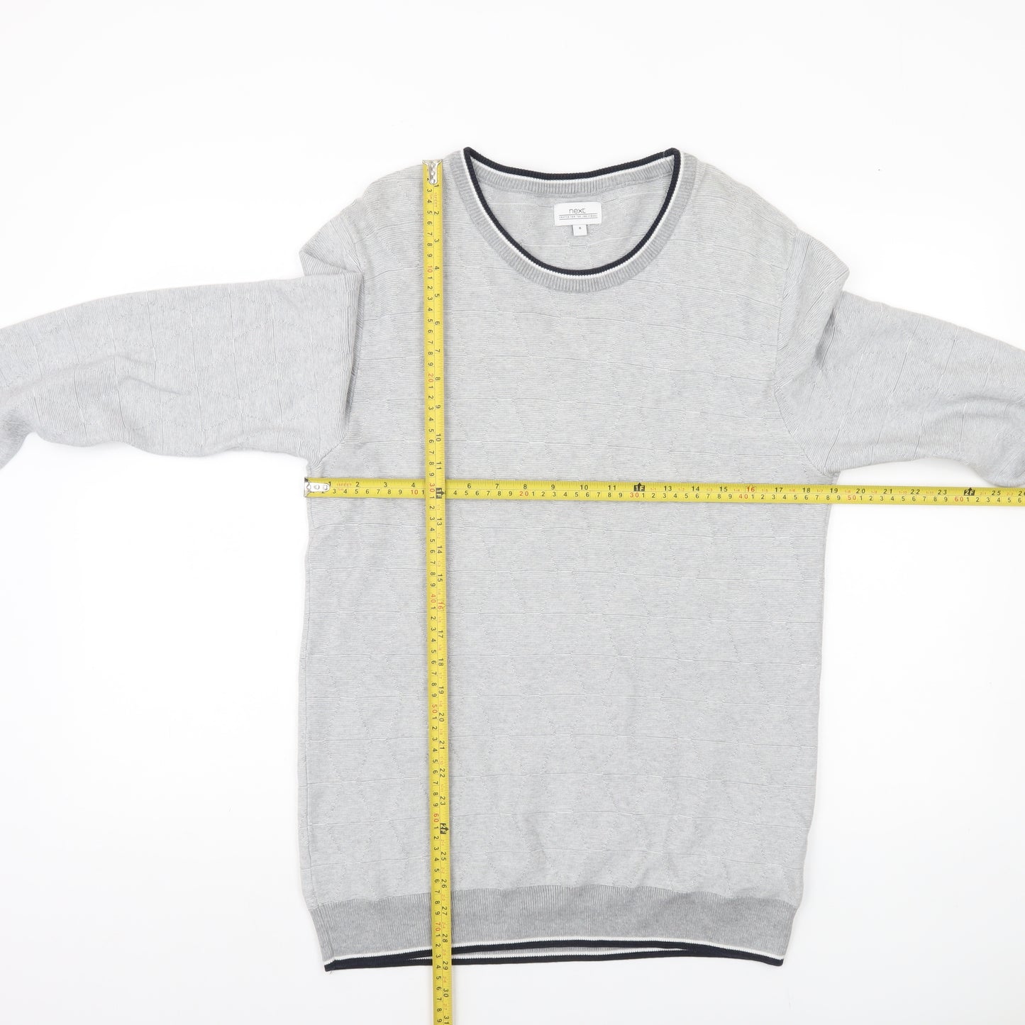 Next Mens Grey Cotton Crew Neck Pullover Jumper Size M Regular Fit