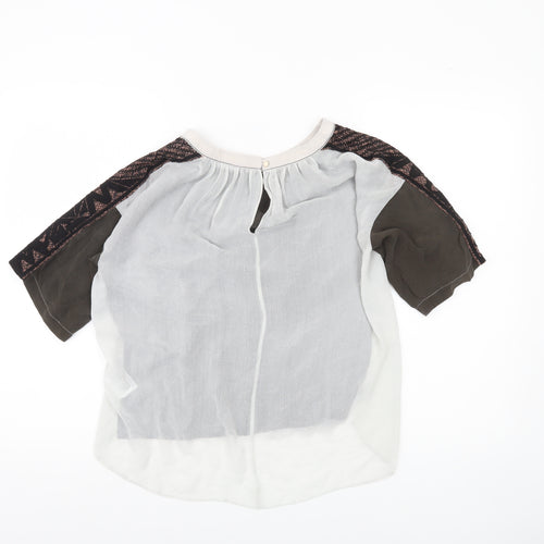 Karen Millen Womens Brown Silk Boho Blouse UK 12 Geometric Embroidered