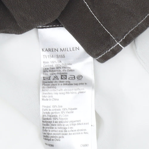 Karen Millen Womens Brown Silk Boho Blouse UK 12 Geometric Embroidered