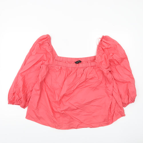 New Look Women’s Pink Cotton Peasant Blouse Size 18 Puff Sleeve
