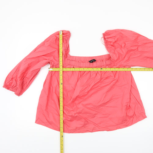 New Look Women’s Pink Cotton Peasant Blouse Size 18 Puff Sleeve