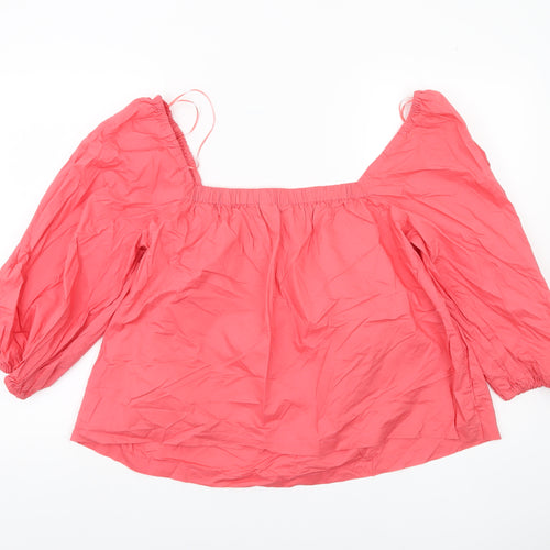New Look Women’s Pink Cotton Peasant Blouse Size 18 Puff Sleeve