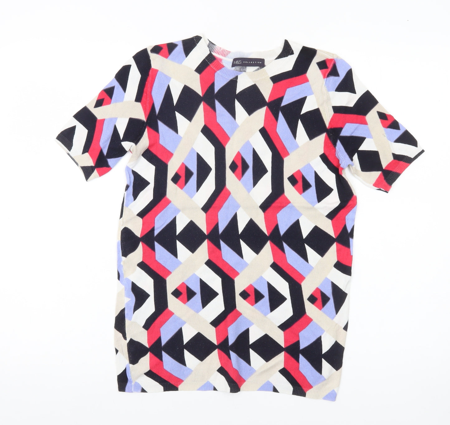 Marks and Spencer Womens Multicoloured Geometric Jumper UK 10 Short Sleeve