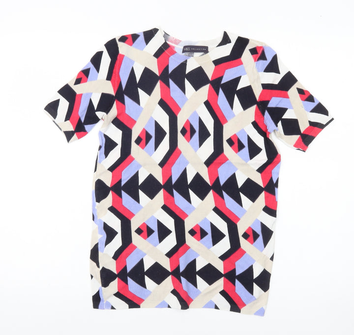 Marks and Spencer Womens Multicoloured Geometric Jumper UK 10 Short Sleeve