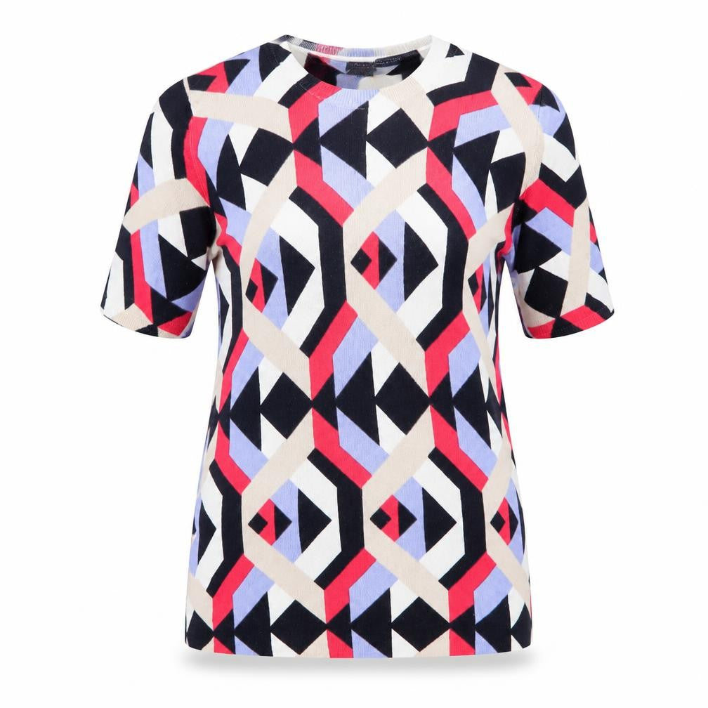 Front view of Marks & Spencer women’s multicoloured geometric jumper uk 10 short sleeve