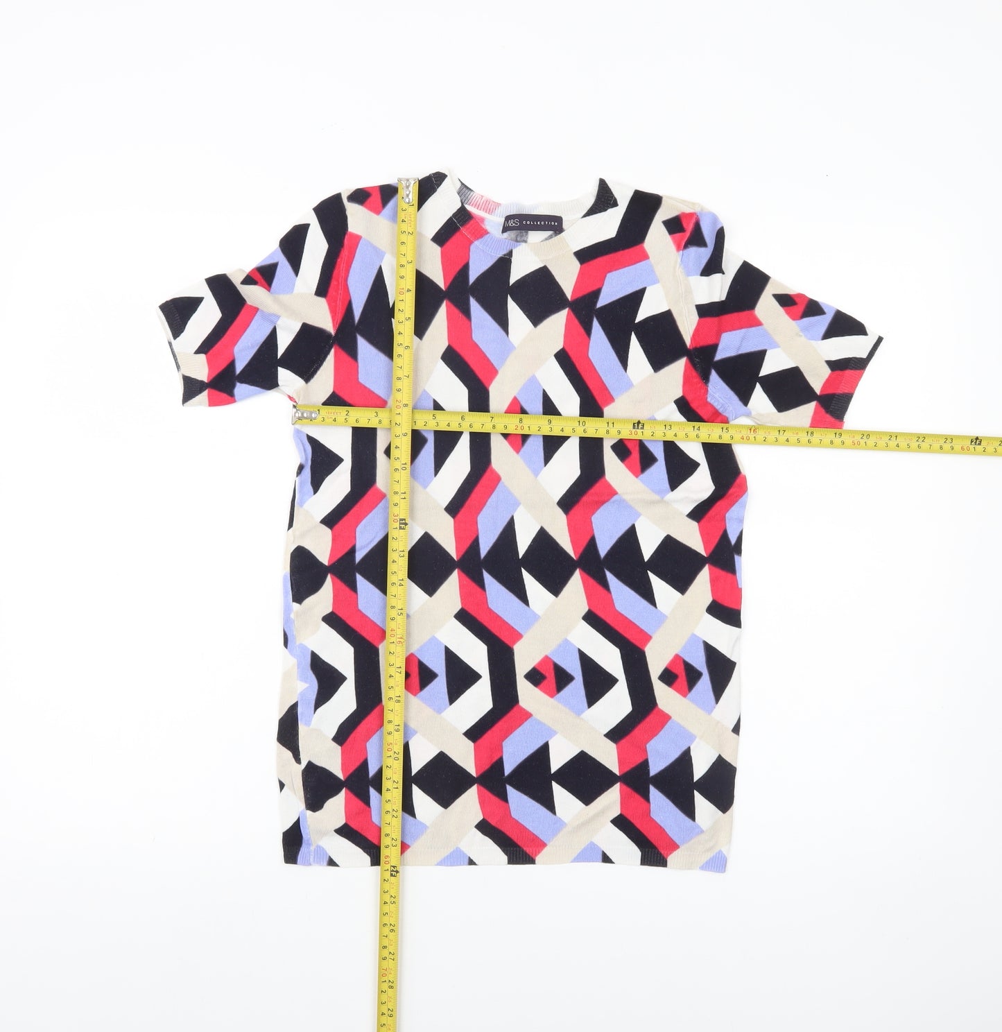 Marks and Spencer Womens Multicoloured Geometric Jumper UK 10 Short Sleeve