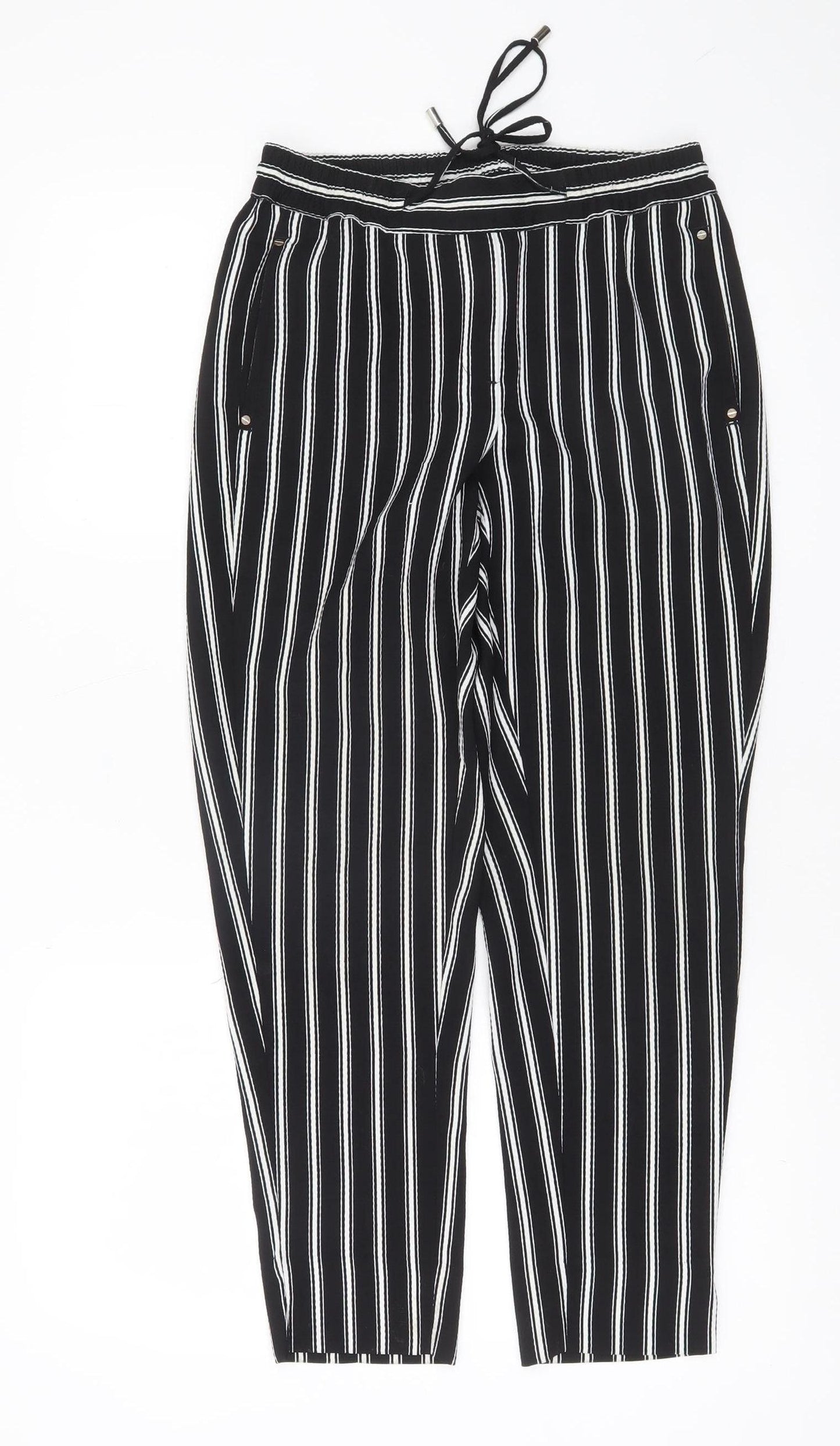 H&M Women’s Black Striped Jogger Trousers Size 6 Cotton Blend