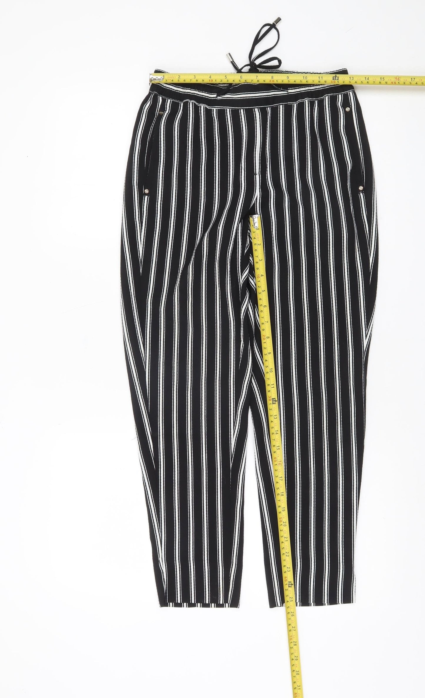 H&M Women’s Black Striped Jogger Trousers Size 6 Cotton Blend