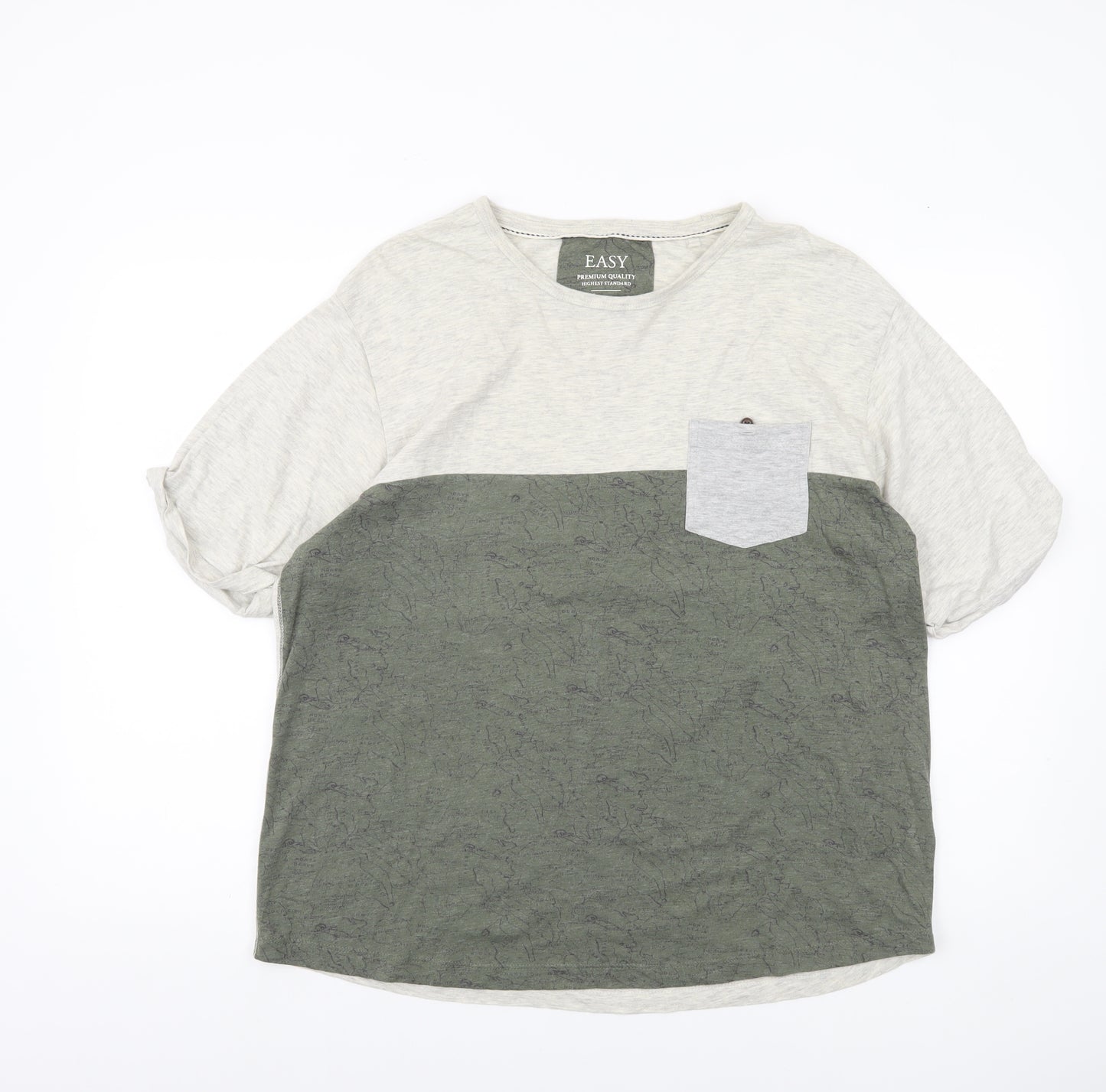 Easy Men’s Grey Green Colourblock XL Crew Neck T-Shirt