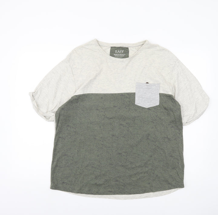 Easy Men’s Grey Green Colourblock XL Crew Neck T-Shirt