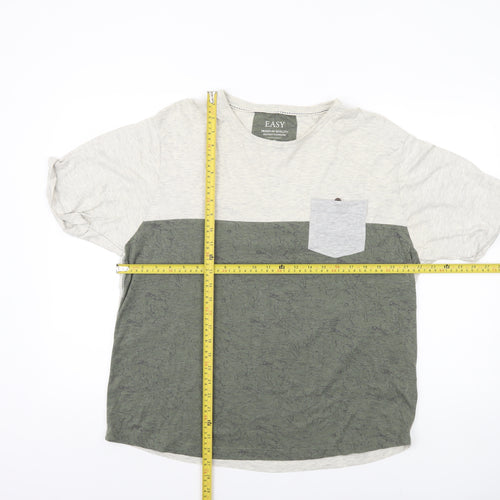 Easy Men’s Grey Green Colourblock XL Crew Neck T-Shirt