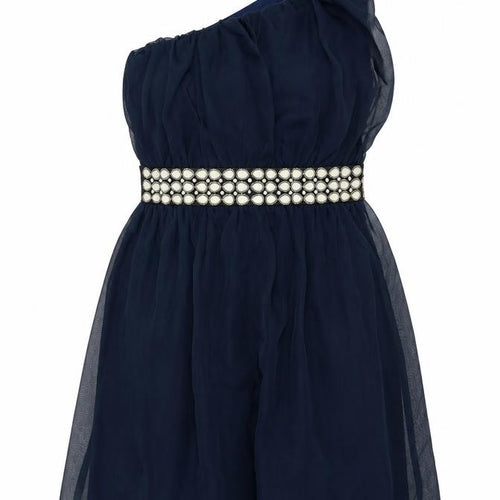 Miso Women’s Blue One Shoulder Beaded Cocktail Mini Dress Size 12