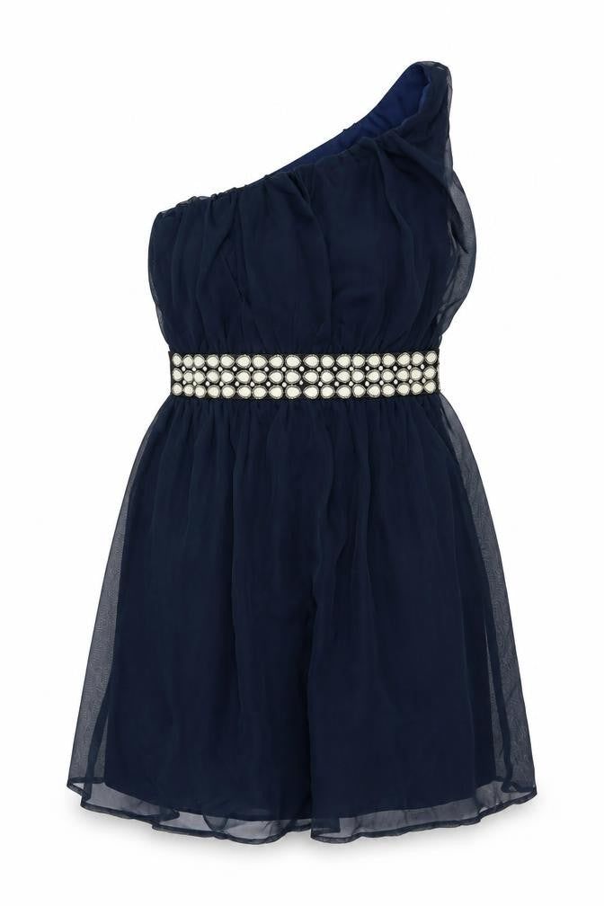 Miso Women’s Blue One Shoulder Beaded Cocktail Mini Dress Size 12