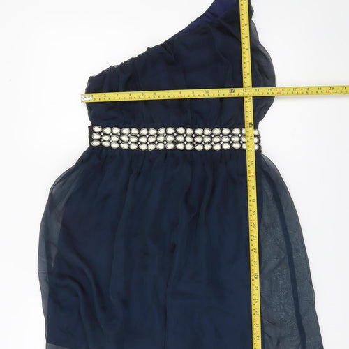 Miso Women’s Blue One Shoulder Beaded Cocktail Mini Dress Size 12
