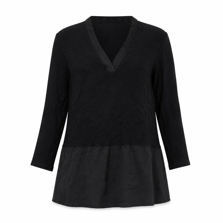 Mango Women Black Tunic Blouse V-Neck Size 8 3/4 Sleeve