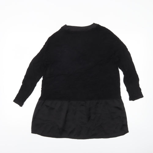Mango Women Black Tunic Blouse V-Neck Size 8 3/4 Sleeve