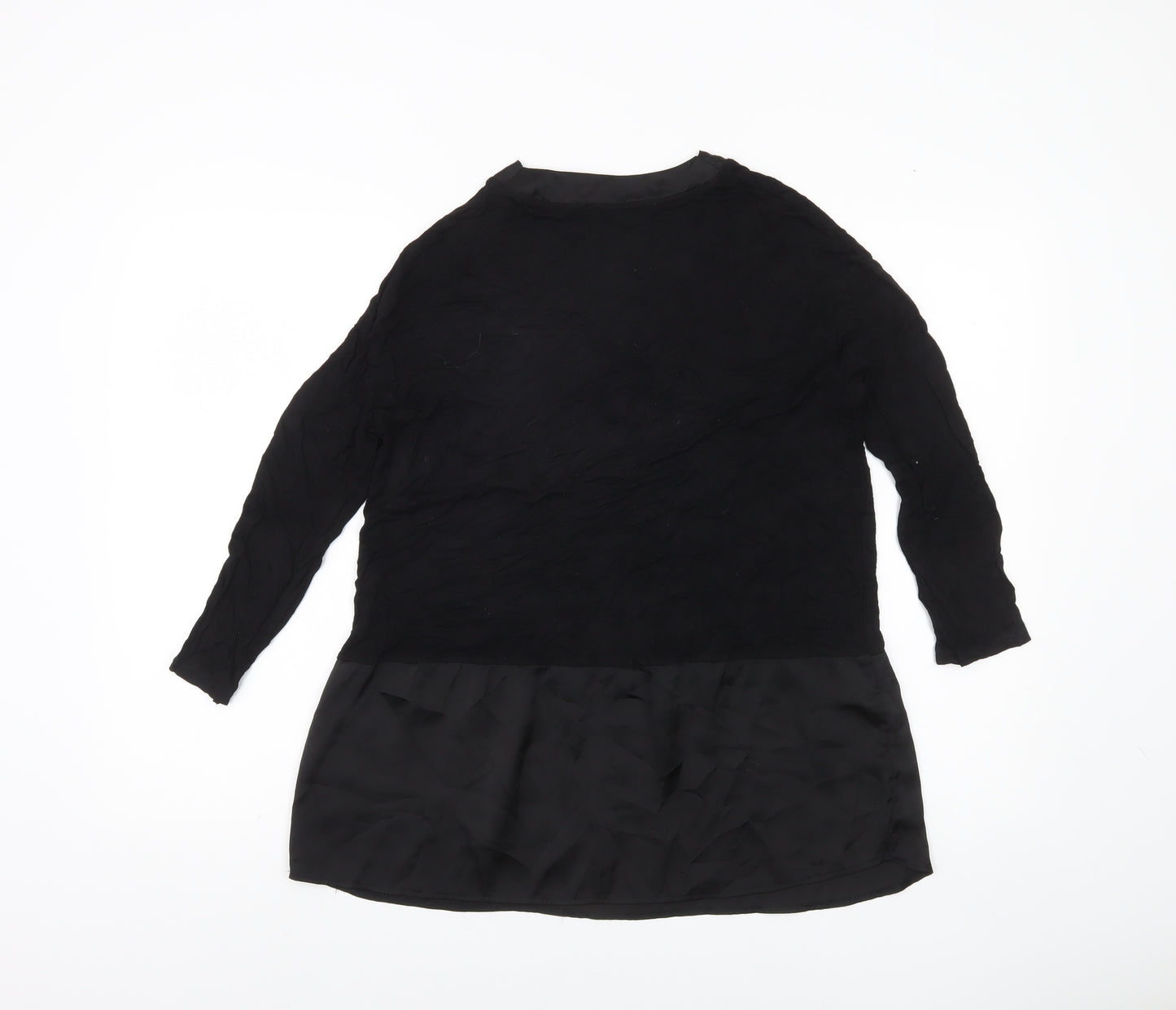 Mango Women Black Tunic Blouse V-Neck Size 8 3/4 Sleeve