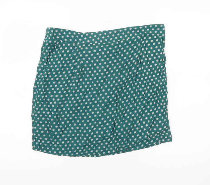 White Stuff Women’s Green Viscose A-Line Skirt Size 10 Floral Knee Length