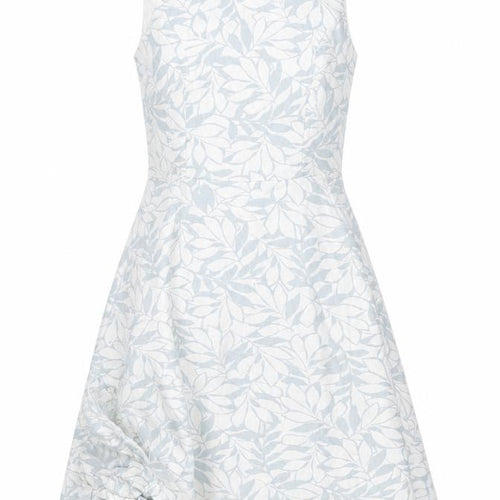Papaya Women’s White Blue Floral Linen Blend A-Line Dress UK 10