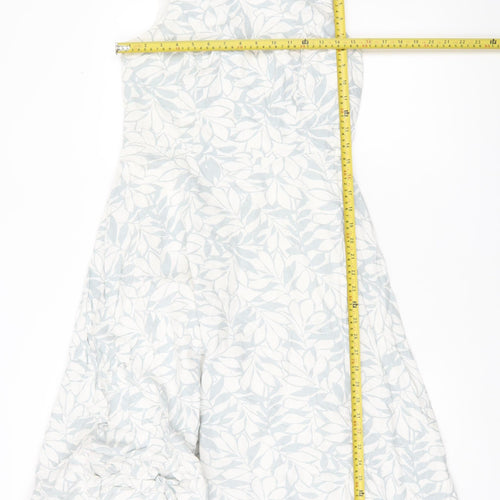 Papaya Women’s White Blue Floral Linen Blend A-Line Dress UK 10