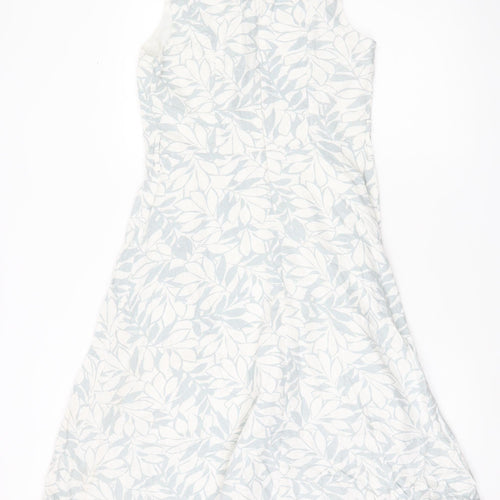 Papaya Women’s White Blue Floral Linen Blend A-Line Dress UK 10