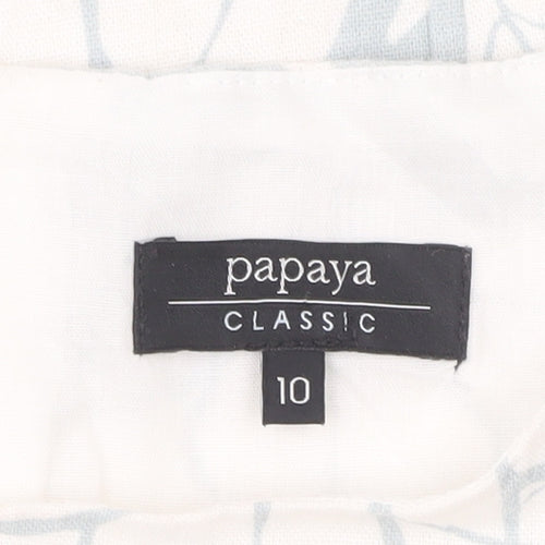 Papaya Women’s White Blue Floral Linen Blend A-Line Dress UK 10