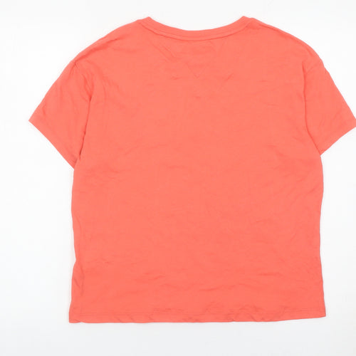 Tommy Jeans Women Orange S Cotton Crew Neck Logo T-Shirt