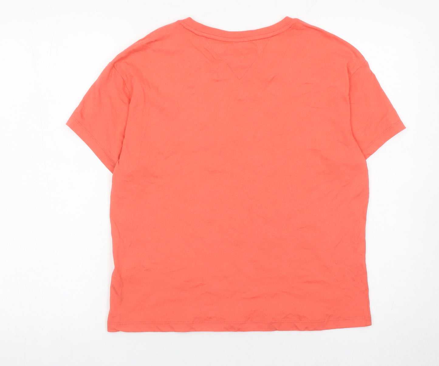 Tommy Jeans Women Orange S Cotton Crew Neck Logo T-Shirt