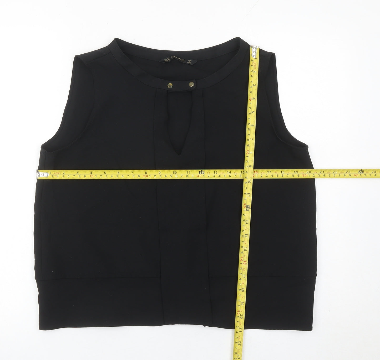 Zara Women Black XL Sleeveless Basic Blouse Polyester Blend