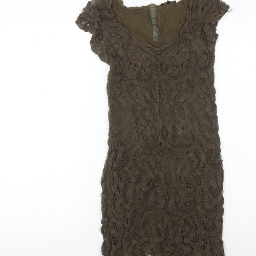 Massimo Dutti Women’s Brown Lace Sheath Dress Size 8 Scoop Neck