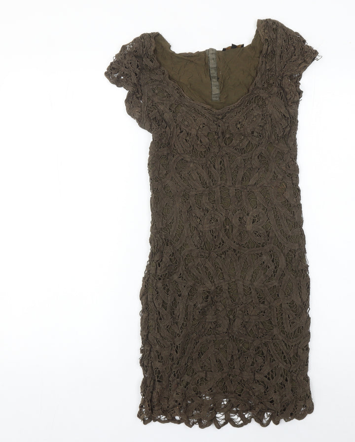 Massimo Dutti Women’s Brown Lace Sheath Dress Size 8 Scoop Neck
