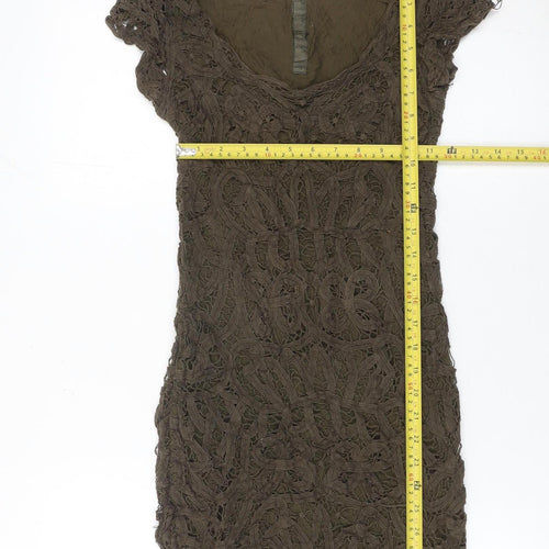 Massimo Dutti Women’s Brown Lace Sheath Dress Size 8 Scoop Neck