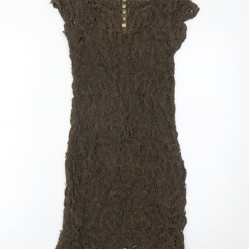 Massimo Dutti Women’s Brown Lace Sheath Dress Size 8 Scoop Neck