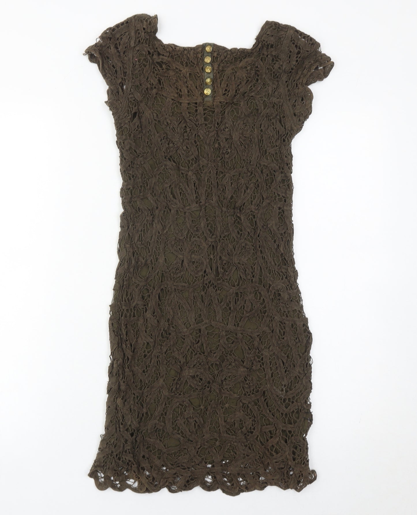 Massimo Dutti Women’s Brown Lace Sheath Dress Size 8 Scoop Neck