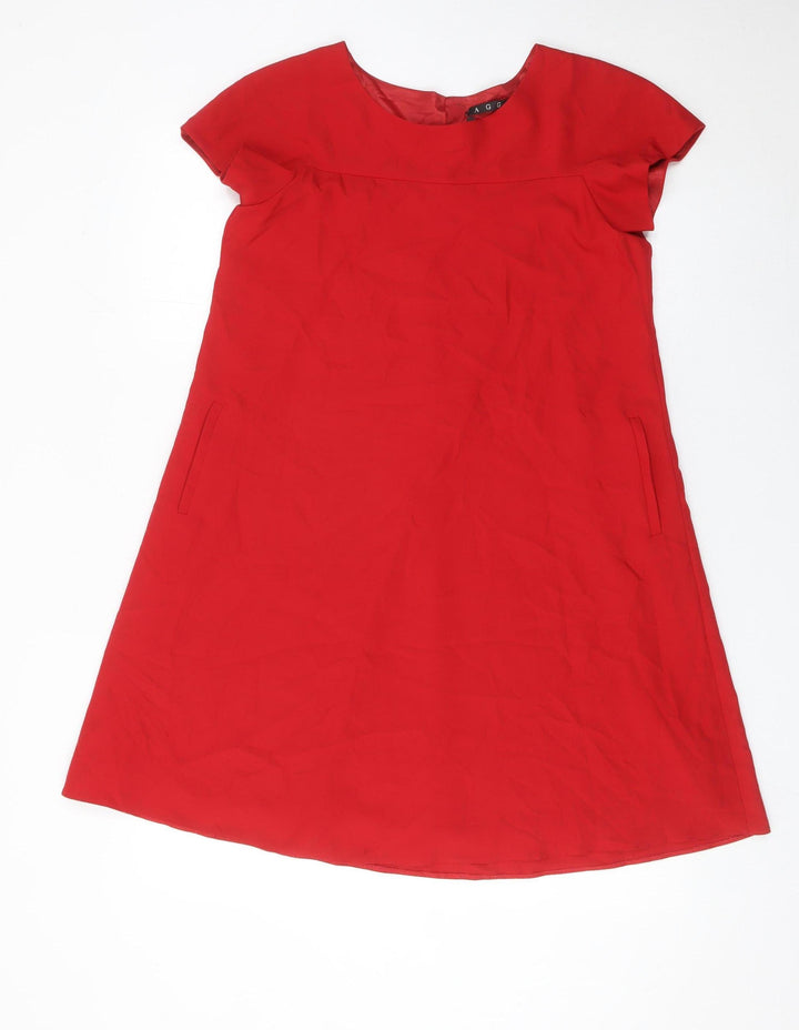 AGGI Women’s Red Shift Dress Size 8 Short Sleeve Round Neck