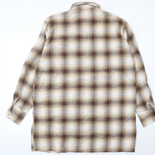 PrettyLittleThing Women Brown Plaid Flannel Button-Up Shirt UK 12