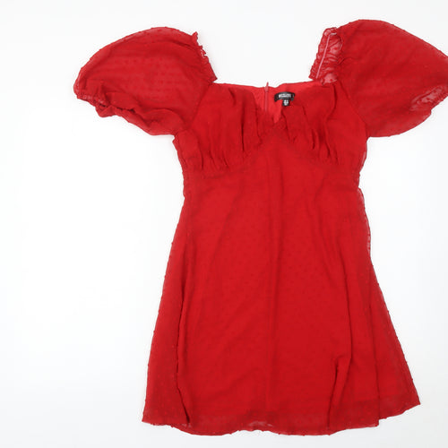 Missguided Women Red Size 12 Puff Sleeve Short A-Line Dress