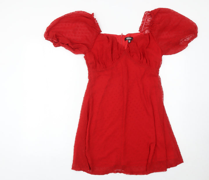 Missguided Women Red Size 12 Puff Sleeve Short A-Line Dress