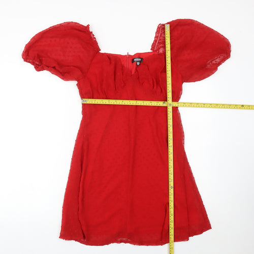 Missguided Women Red Size 12 Puff Sleeve Short A-Line Dress