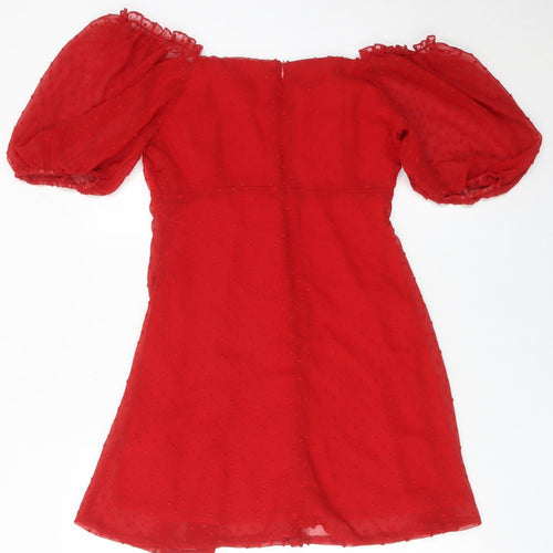 Missguided Women Red Size 12 Puff Sleeve Short A-Line Dress