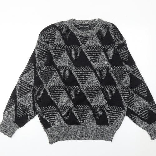 Peter England Men’s Black XL Geometric Wool Blend Jumper
